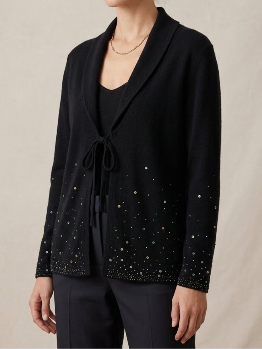KIERAN Cardigan Silk Cashmere Shawl Collar Beaded Vintage Y2K Large